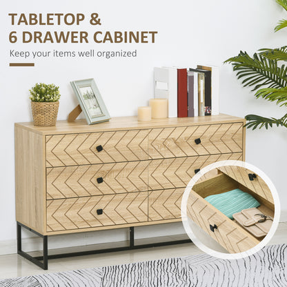 Niel Wooden Natural Chevron 6 Drawer Chest With Zigzag Black Metal Legs