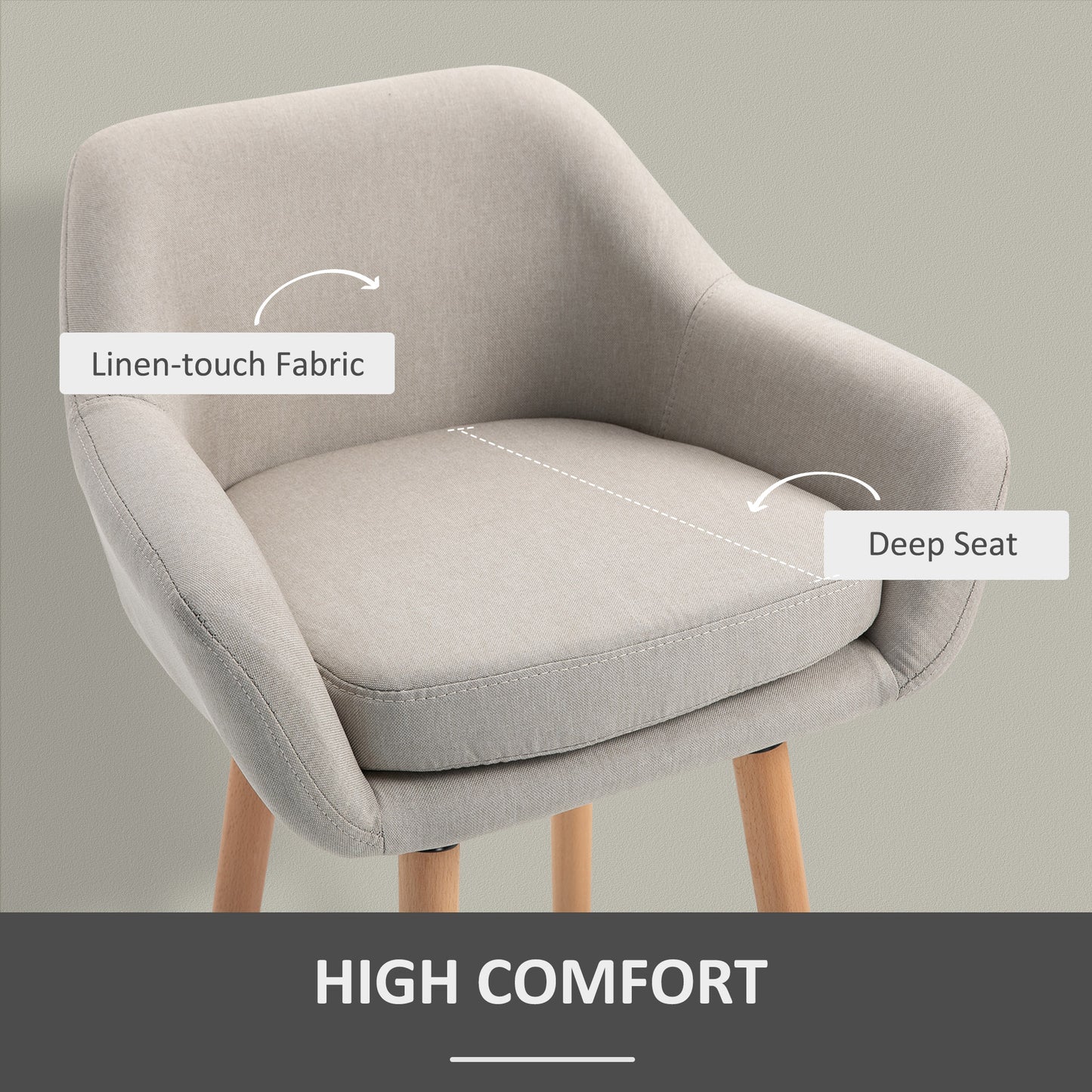 Dottira Fabric Beige Upholstered Bar Chairs Set Of 2 With Wood Legs And Metal Frame
