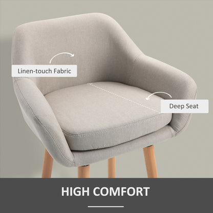 Dottira Fabric Beige Upholstered Bar Chairs Set Of 2 With Wood Legs And Metal Frame