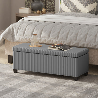 Bami Rimi Corduroy Grey Large Rectangular Storage Ottoman