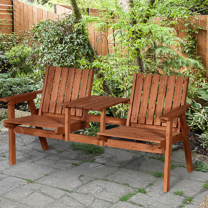 Hasa Fir Wood Natural 2 Seater Garden Bench With Integrated Centre Table