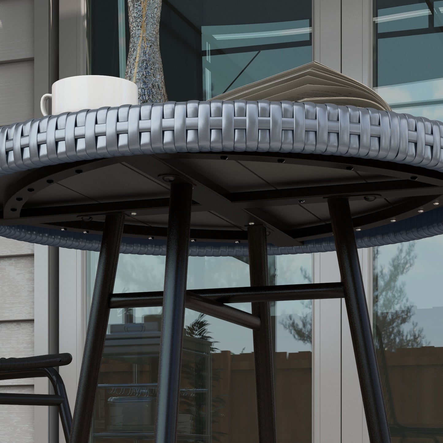 Eldoyo Grey Rattan Outdoor Garden Bistro Table
