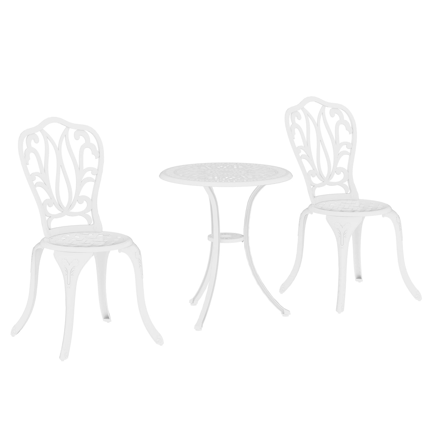 Kafa Cast Aluminium White 3 Piece Garden Bistro Set With Umbrella Hole