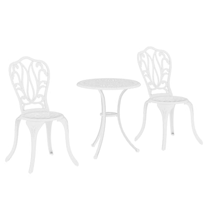 Kafa Cast Aluminium White 3 Piece Garden Bistro Set With Umbrella Hole