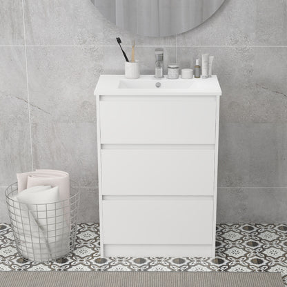 Nilute Floor Standing Bathroom Vanity Unit With Basin And 2 Drawers High Gloss White 600mm