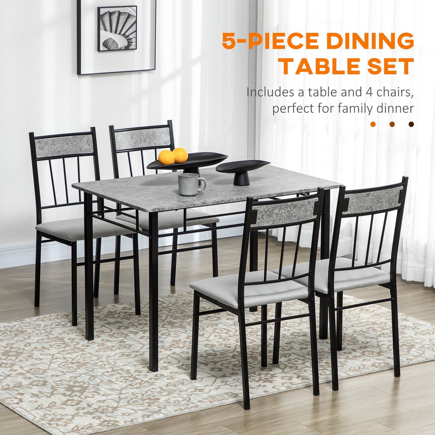 Lera Marble Effect Grey And Black 5 Piece Dining Table And Chair Set