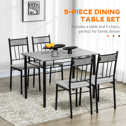 Lera Marble Effect Grey And Black 5 Piece Dining Table And Chair Set