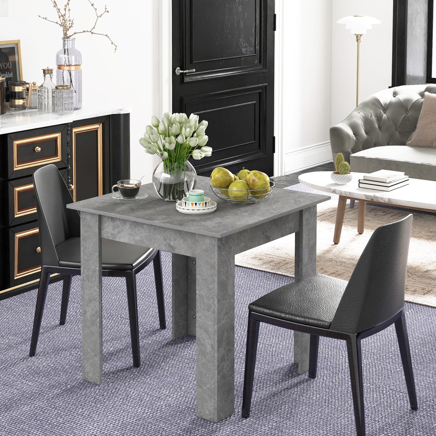 Kava Cement Grey Square Dining Table With Faux Cement Finish Compact Modern Style