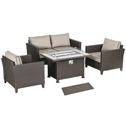 Nerato Brown Rattan 4 Seater Garden Furniture Set With Gas Fire Pit Table