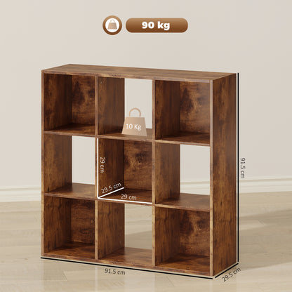Mamomo Faha Wood Rustic Brown 3 Tier 9 Cube Storage Bookcase