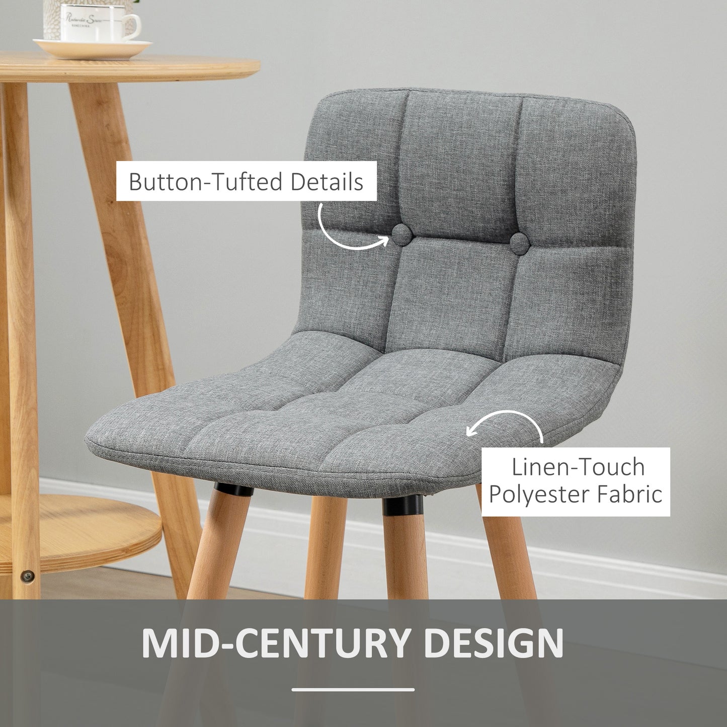 Surmi Set Of 2 Fabric Grey Button Tufted Counter H8 Bar Chairs With Wood Legs