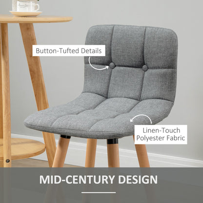 Surmi Set Of 2 Fabric Grey Button Tufted Counter H8 Bar Chairs With Wood Legs