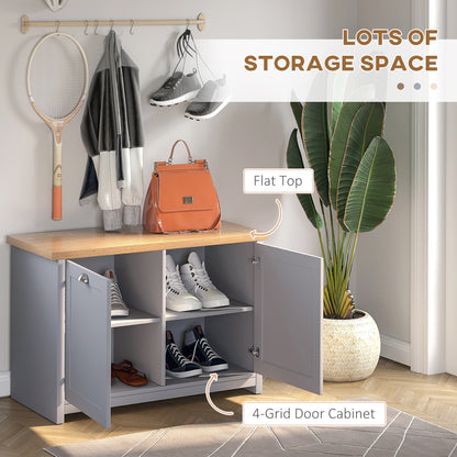 Zifa Grey and Natural Wooden  Shoe Cabinet With 2 Doors For Hallway Storage