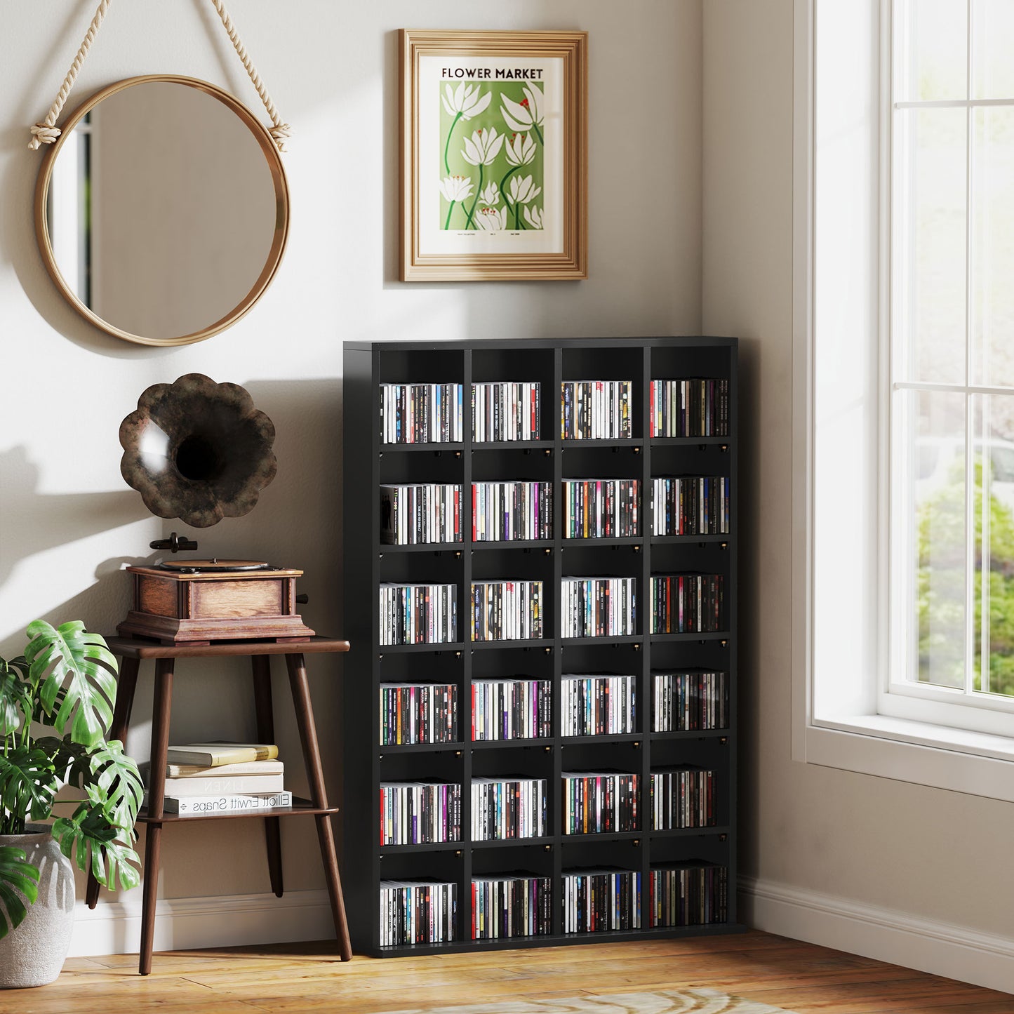 Dicoyo Wood Black CD Storage Cabinet With Adjustable Shelves 89 x 130.5 cm
