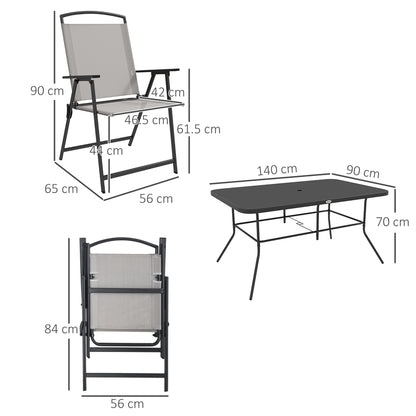 Lobama 6 Seater Grey Mesh Garden Dining Set with Glass Top Table and Folding Chairs