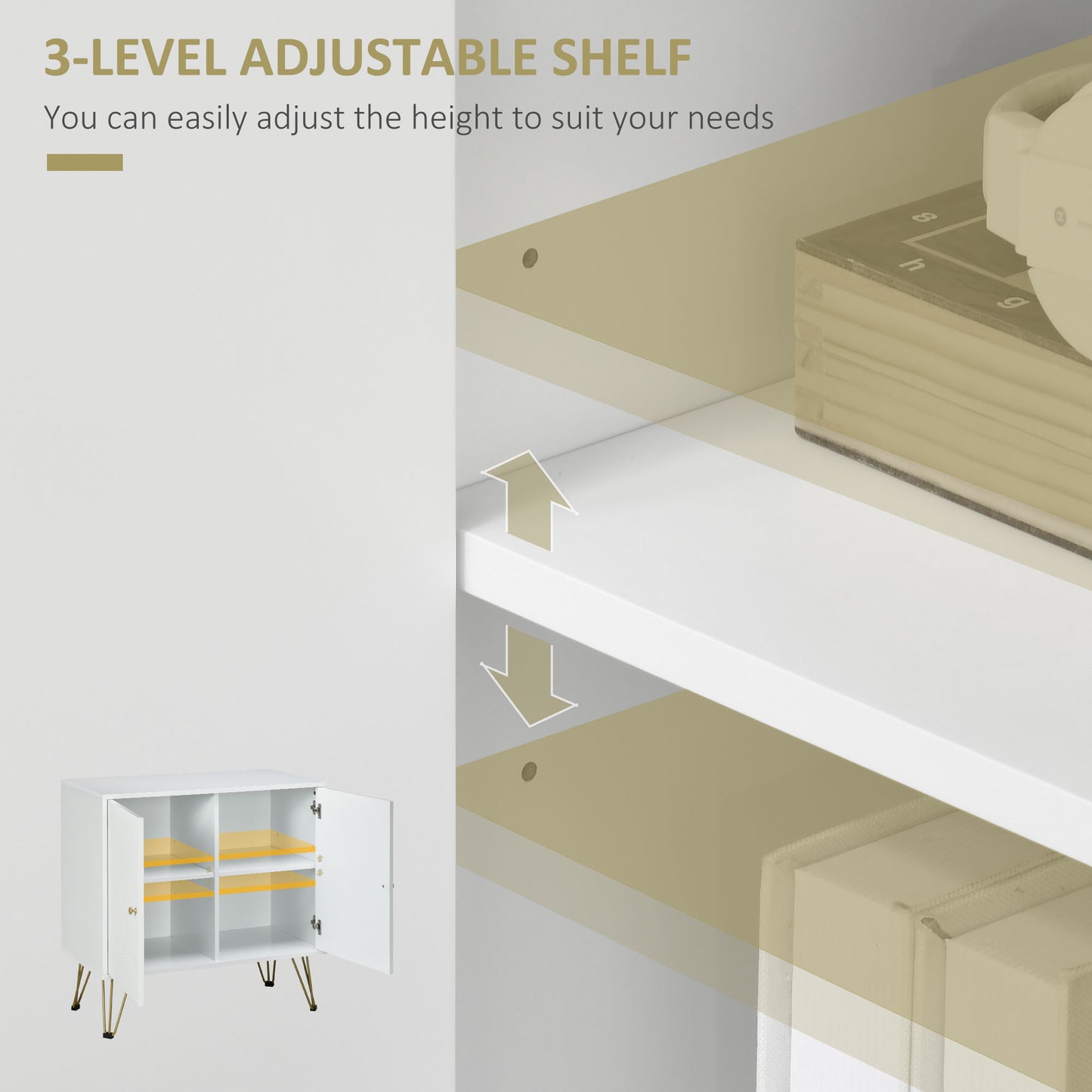Vifiva White Slim Sideboard With Gold Hairpin Legs 2 Doors