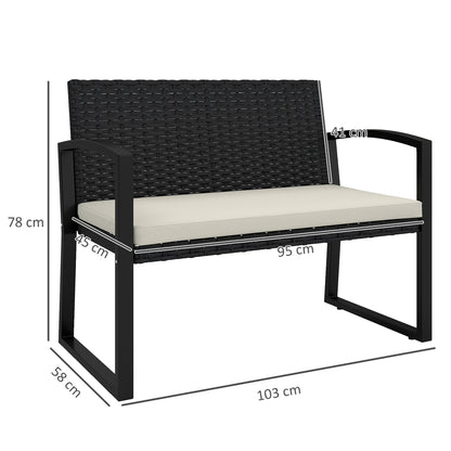 Lalepa Black Rattan Beige 2 Seater Outdoor Garden Bench