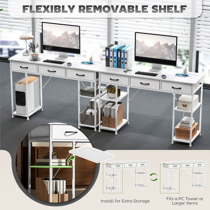 Riba 120cm Wooden White Home Office Desk With Power Sockets 3 Fabric Drawers And Storage Shelves 120 cm