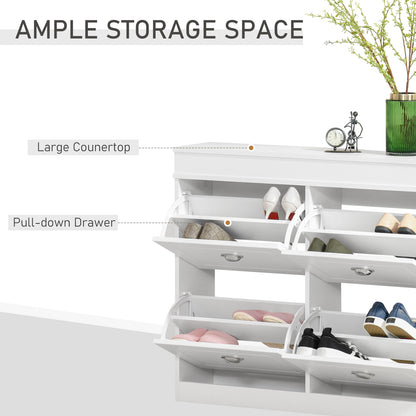 Sozita Wooden White 4 Flip Drawer Shoe Cabinet With Adjustable Shelves For Entryway