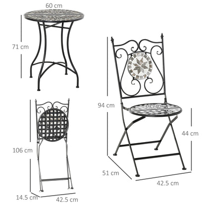 Lilera 3 Piece Mosaic Tile Bistro Set With Folding Chairs And Metal Frame
