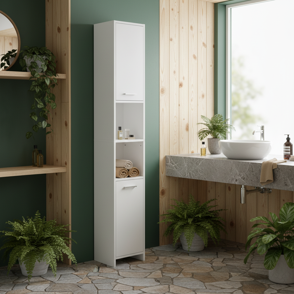 Ridila Tall Storage Cabinet With Adjustable Shelves For Bathroom Or Hallway Use White