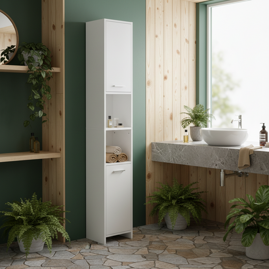 Ridila Tall Storage Cabinet With Adjustable Shelves For Bathroom Or Hallway Use White