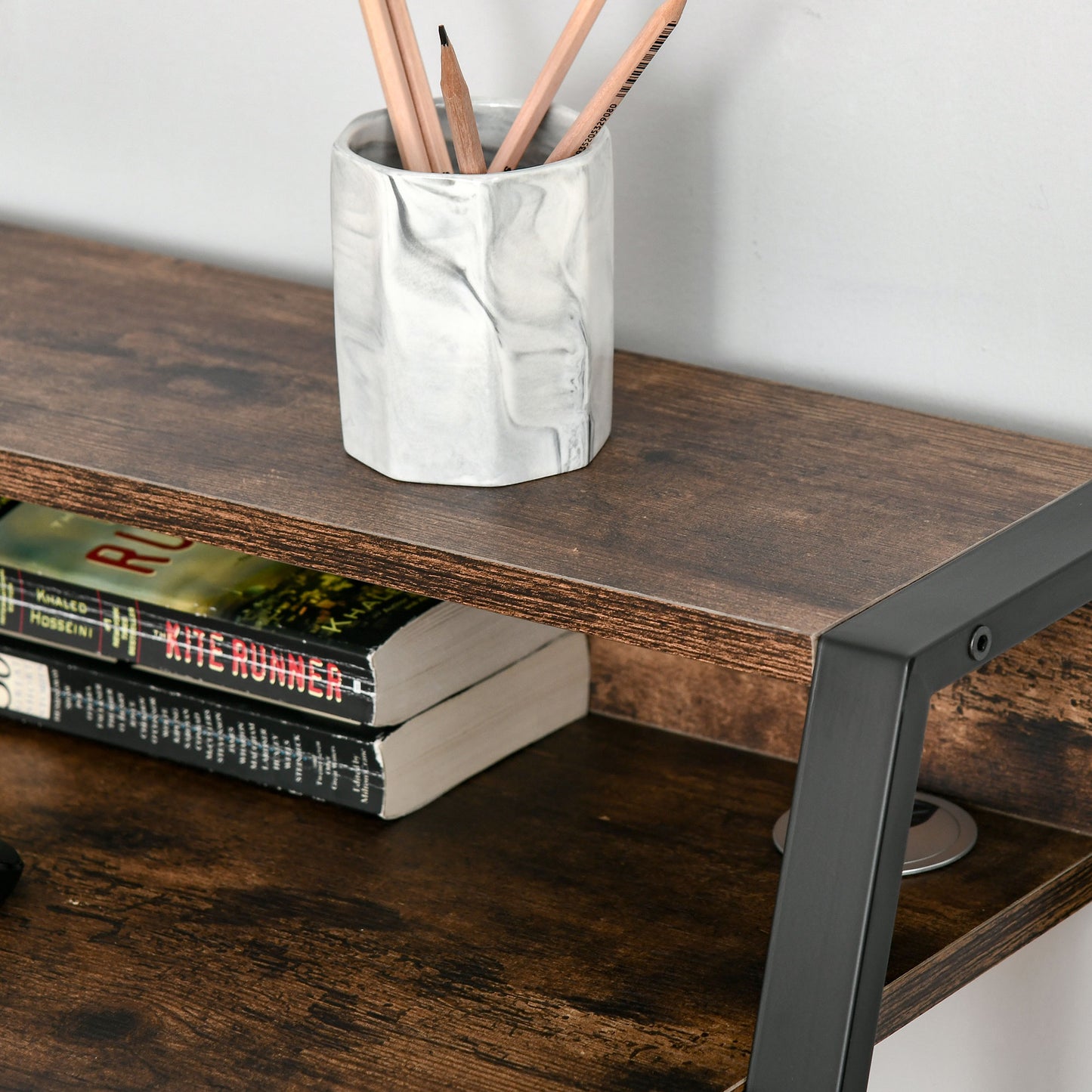 Lune 100cm Rustic Brown Compact Writing Desk With Integrated Storage Shelves