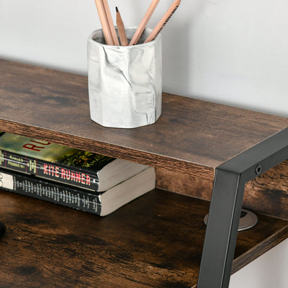 Lune 100cm Rustic Brown Compact Writing Desk With Integrated Storage Shelves