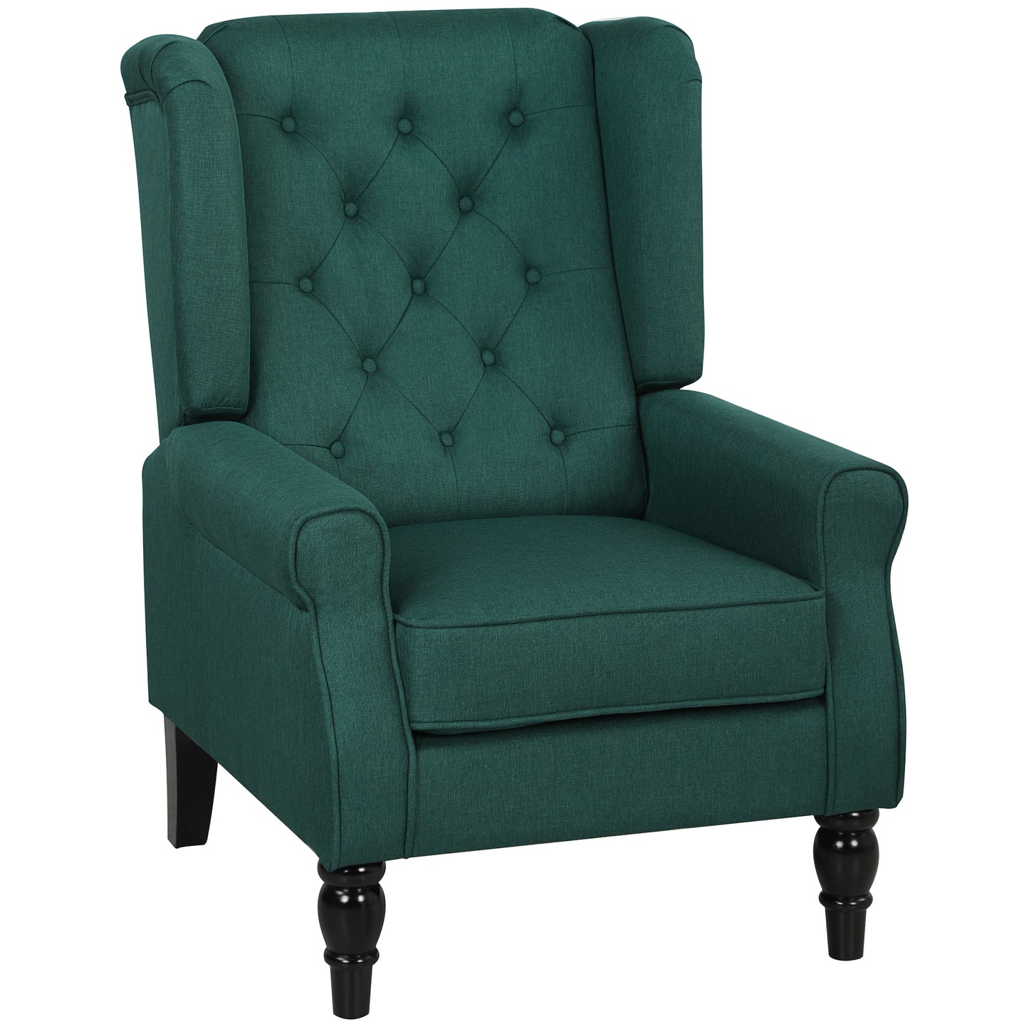 Redi Fabric Dark Green Retro Wingback Accent Armchair With Diamond Button Tufted Upholstery