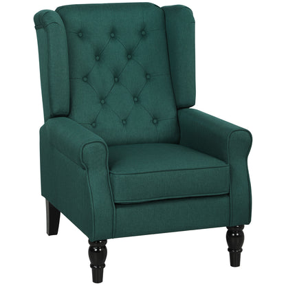 Redi Fabric Dark Green Retro Wingback Accent Armchair With Diamond Button Tufted Upholstery