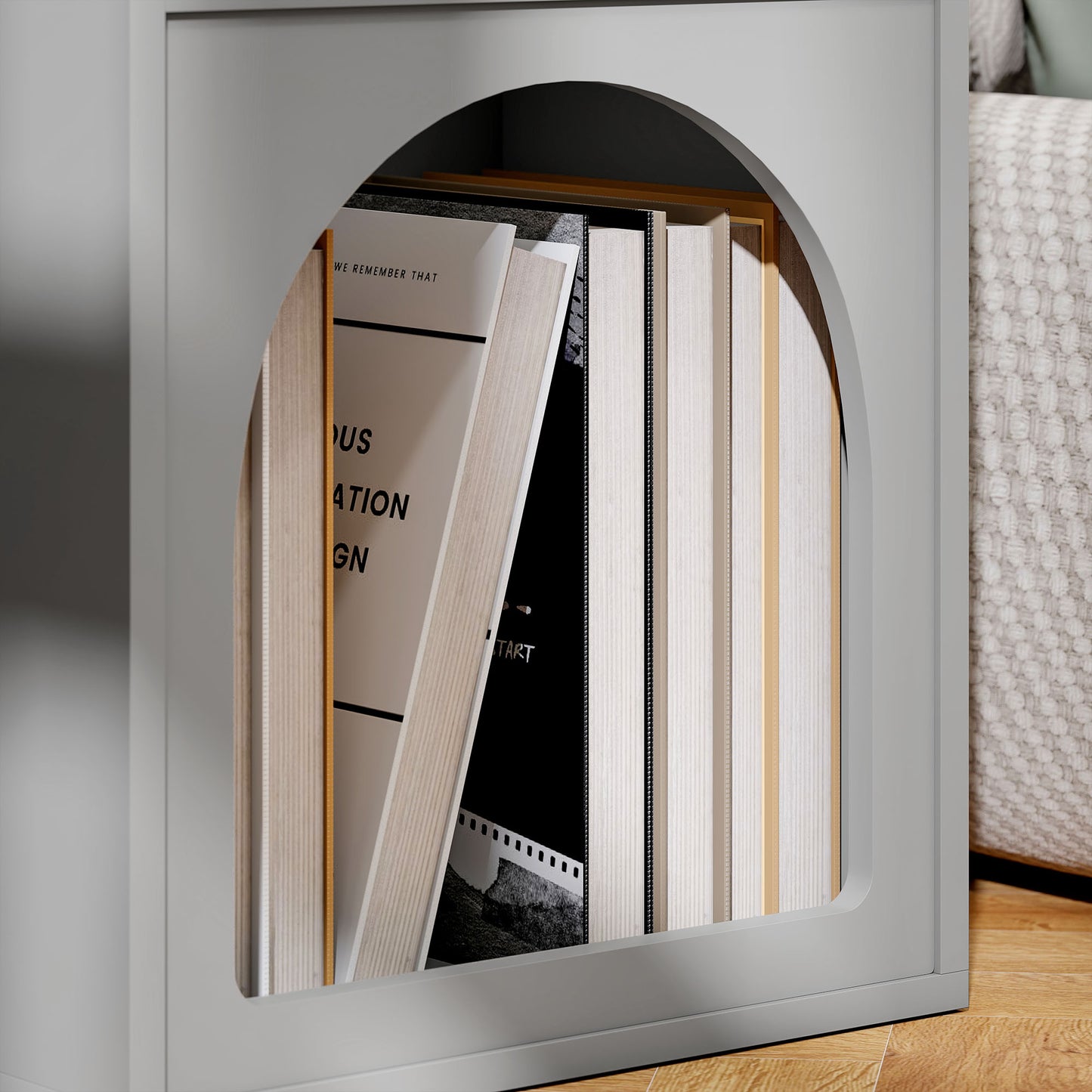 Sarayo Faco Grey Bedside Table With 2 Open Storage