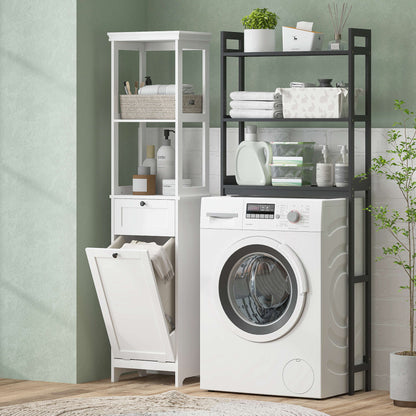 Elnova Tall Bathroom Storage Cabinet With Integrated Laundry Basket White