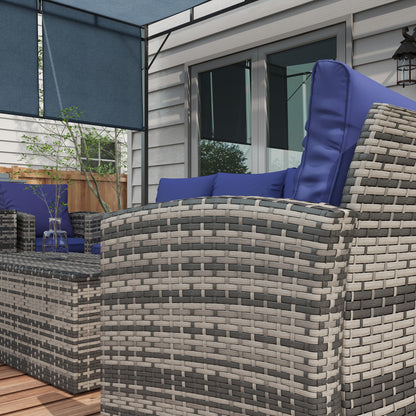 Resuno Grey Rattan Navy Blue 7 Seater Outdoor Sofa Set With Storage Tables