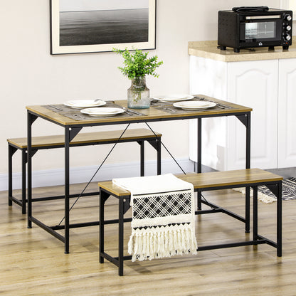 Yomaha Wooden Natural Dining Table With 2 Benches Seating 4