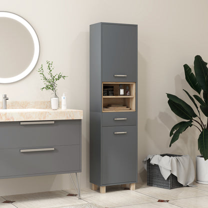 Suna Tall Bathroom Storage Cabinet With Moisture Resistant Board Finish Matte Grey