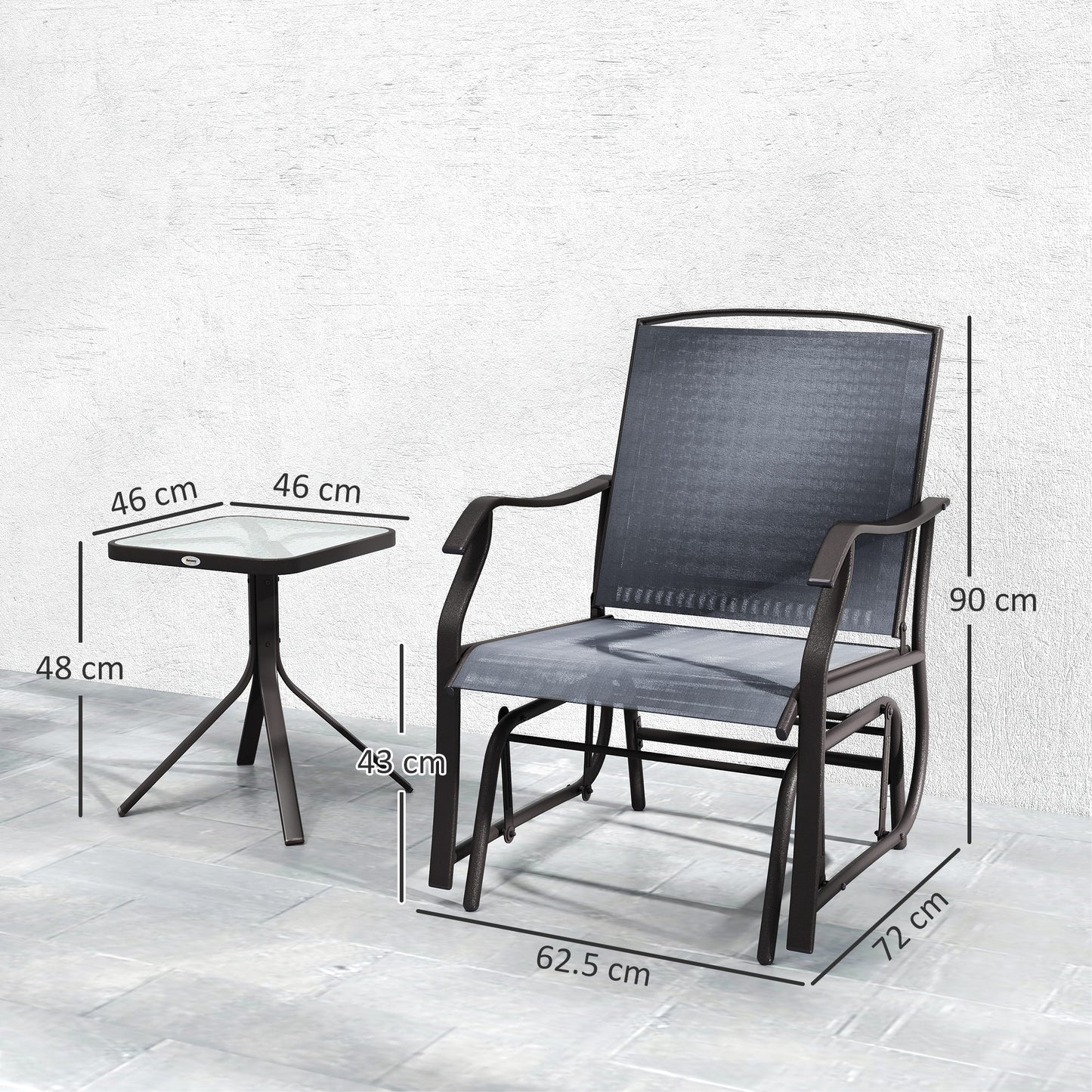 Banafa Outdoor Glider Rocking Bistro Set With 2 Chairs And Matching Table Grey