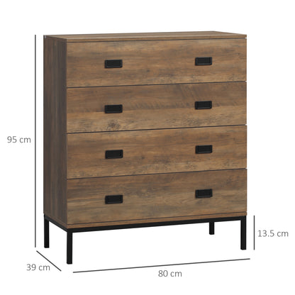 Paleba Romi Metal And Wood Brown 4 Drawer Storage Chest With Steel Frame