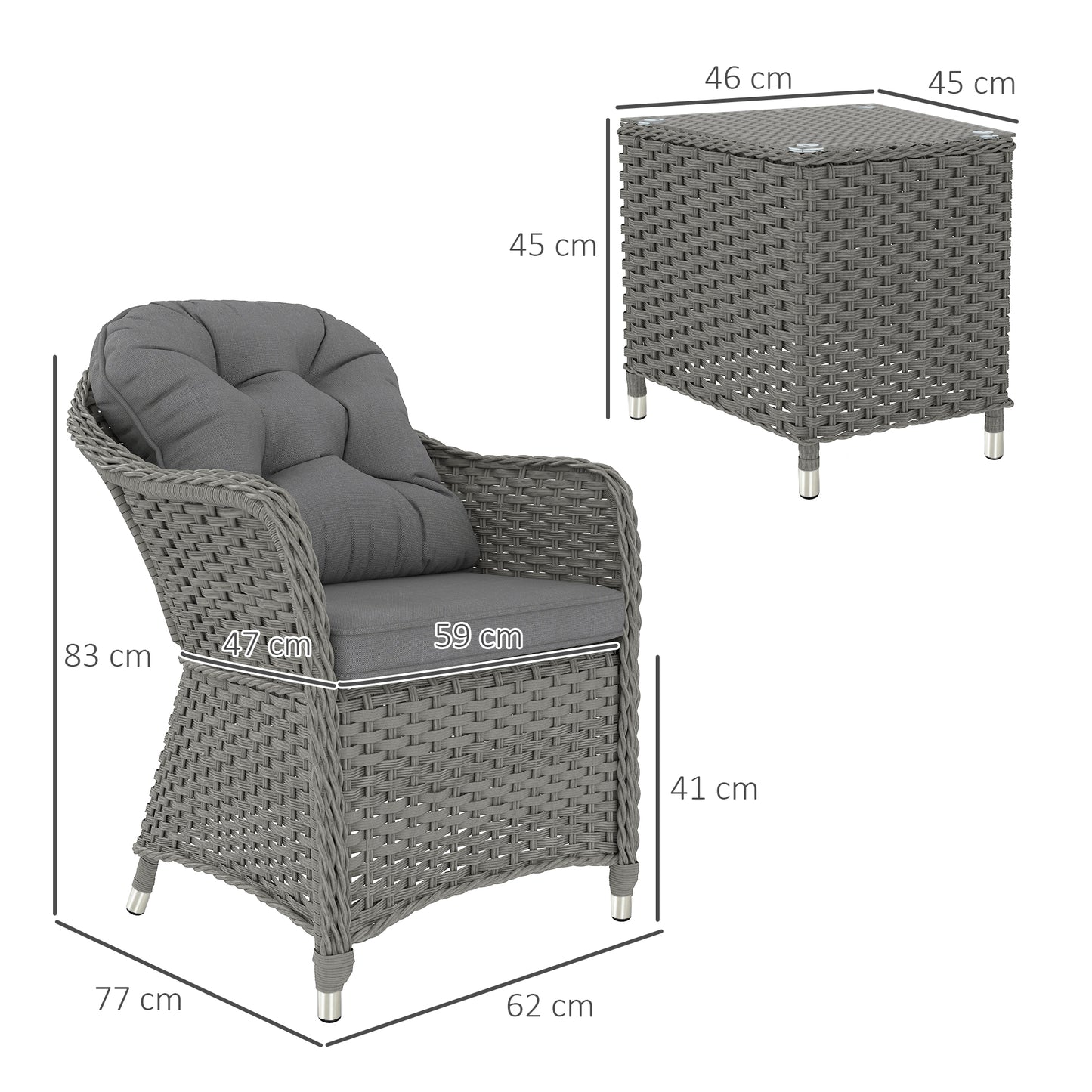 Ravi Rattan Light Grey 3 Piece Bistro Garden Furniture Set
