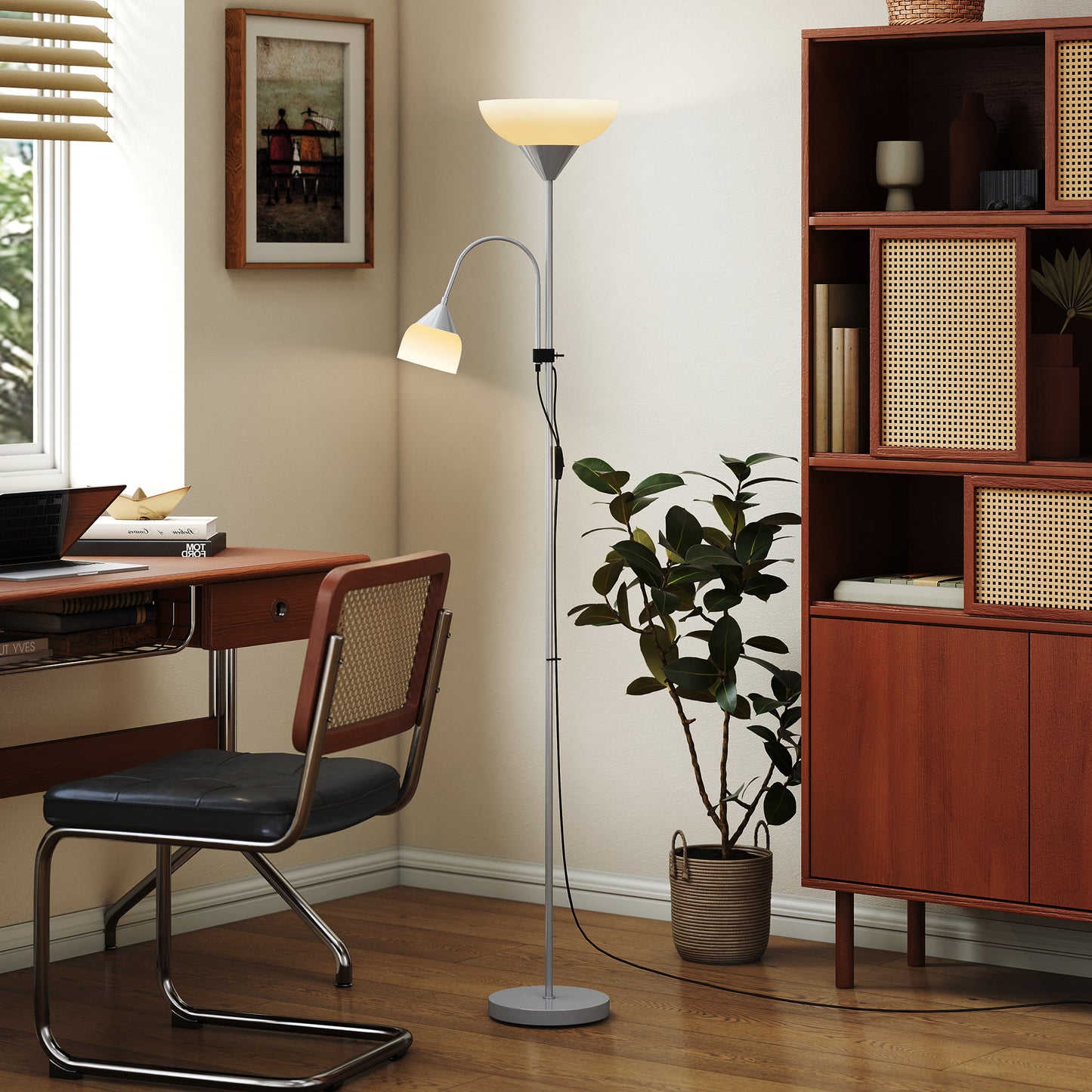 Nokave Metal Silver LED Uplighter Floor Lamp With Adjustable Gooseneck And Colour TemFauxrature