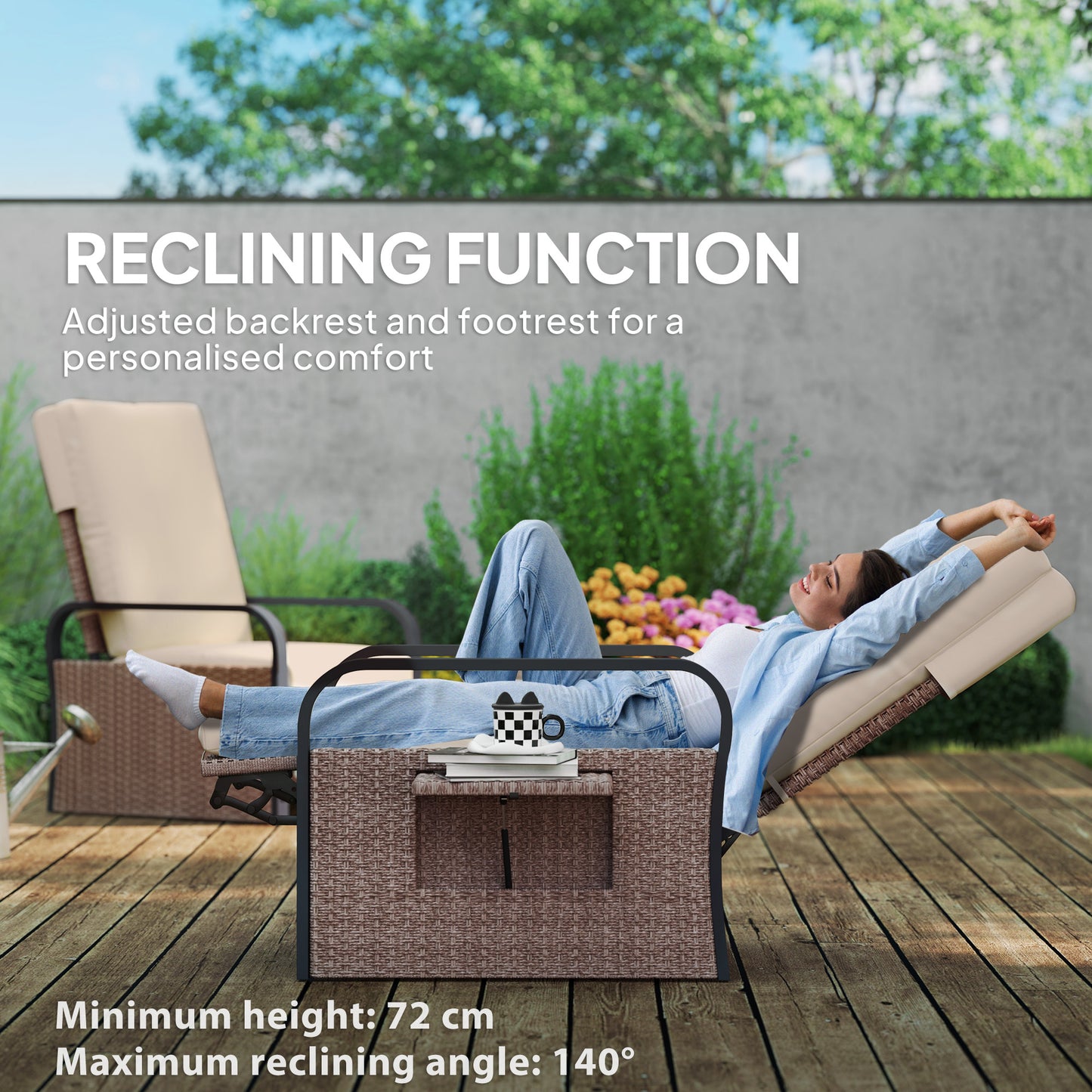 Ratenna Brown Rattan Cream Cushion Reclining Outdoor Armchair
