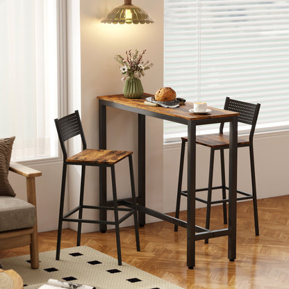 Bazila Rustic Brown Wood Effect Rectangular Bar Table Industrial Breakfast Dining Design