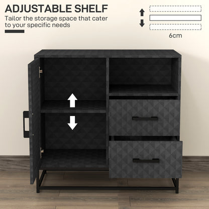 Zimaka Black Retro Sideboard With Open Compartment 2 Drawers 1 Door