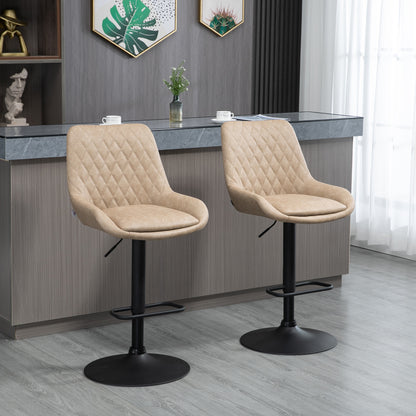 Nihano Fabric Light Khaki Adjustable Retro Bar Stools Set Of 2 With Swivel Seats