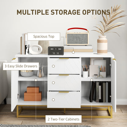 Luka White Sideboard 3 Drawers 2 Doors Chevron Design Gold Accents