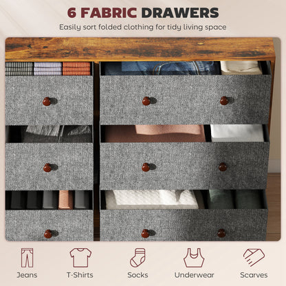 Sanovi Fabric And Wood Grey And Rustic Brown 6 Drawer Storage Dresser