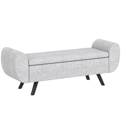 Nesama Linen Light Grey Storage Bench With Armrest