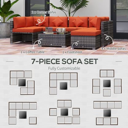 Yodosu Grey Rattan 5 Seater Outdoor Sofa Set with Orange Cushions