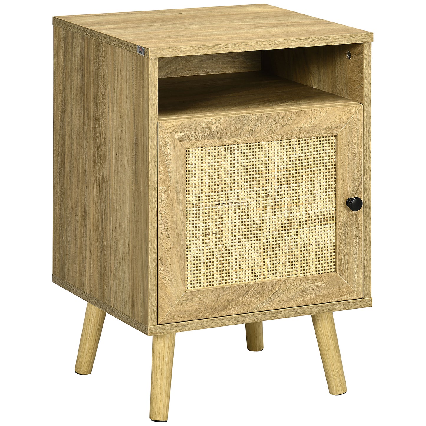 Nepale Natural Wooden Rattan Bedside Table With Drawer And Shelf