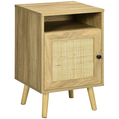 Nepale Natural Wooden Rattan Bedside Table With Drawer And Shelf