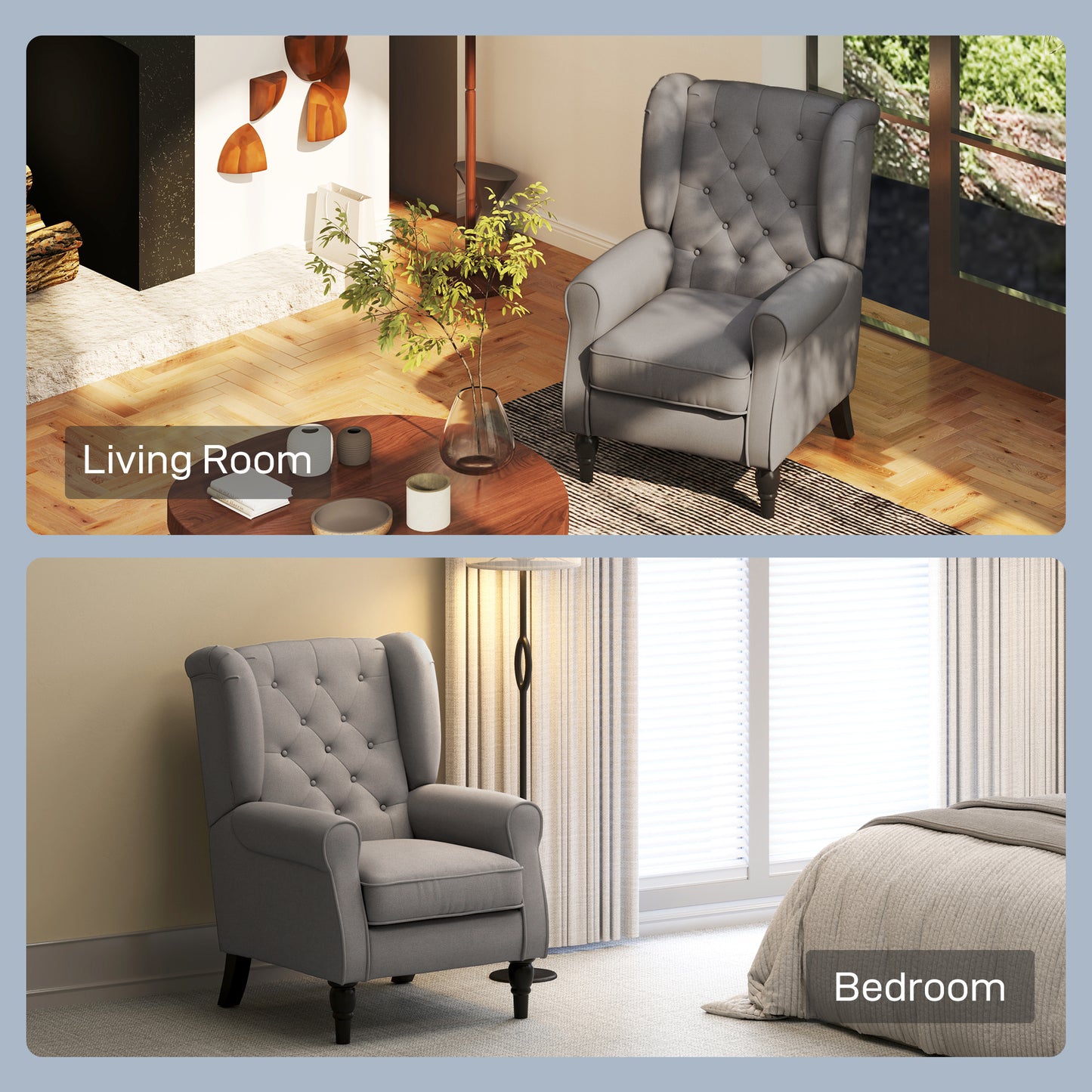 Keri Molo Snow Flannel Dark Grey Wingback Accent Chair With Button Tufting And Black Legs